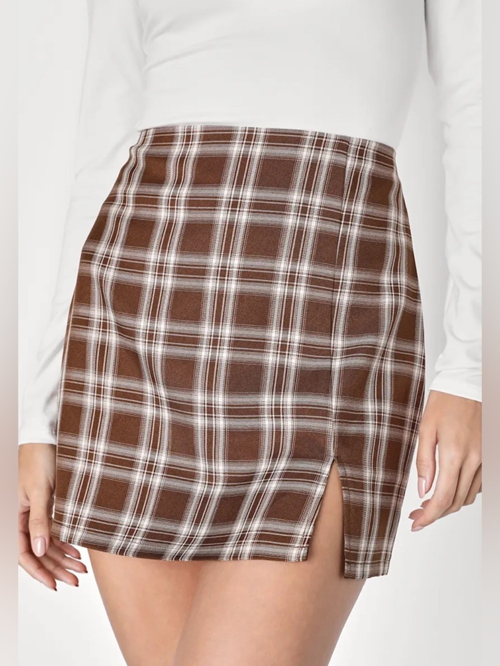 Lulus Brown Plaid Mini Skirt NWT XS Y2K Preppy Academia Slit Mini